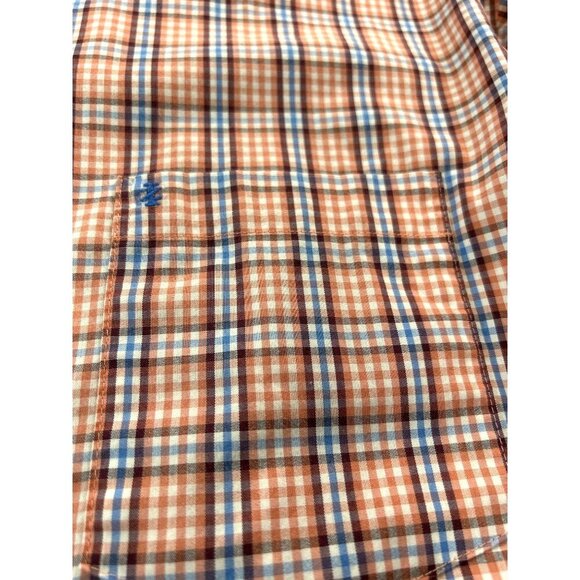 Izod Mens Shirt Button Down Orange/Blue Checked Pocket Size XXL/TTG/XXG - Picture 4 of 6